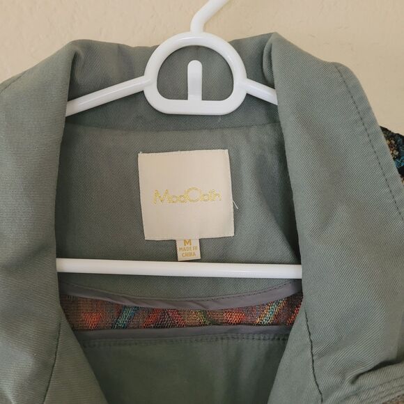Modcloth Aztec Utility Green Jacket Medium Green Army Pockets Embroidered Boho - Picture 2 of 7